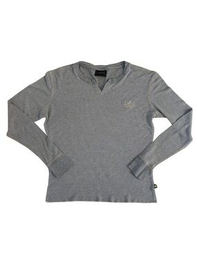 Andrew Christian Grey Waffle Thermal Long Sleeve Top w/ gold thread